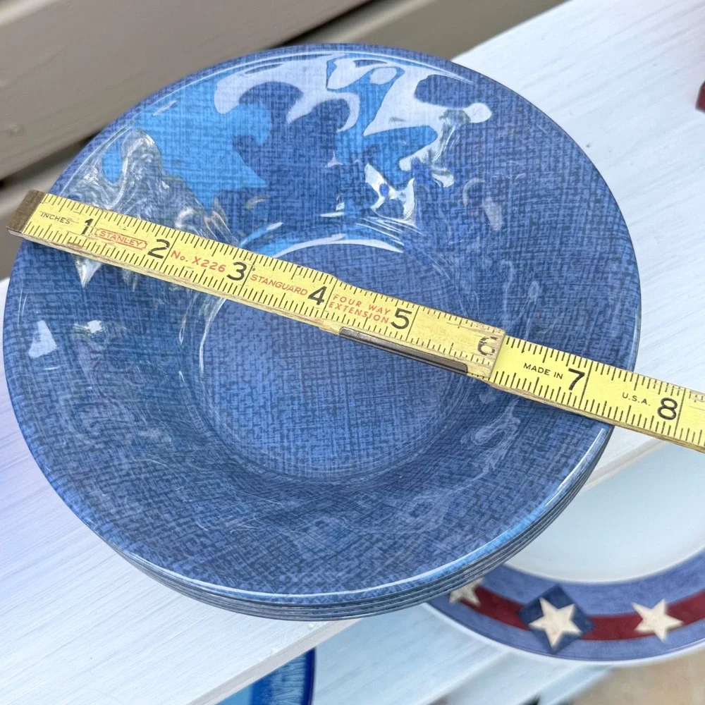 Set of 4 Dark Blue Textile-Look High Gloss Heavy‎ Melamine Cereal Bowls
